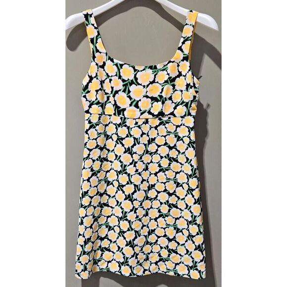 Diane Von Furstenberg Size 4 Yellow & Black Poppy Floral Print Mini Shift Dress - Picture 2 of 5